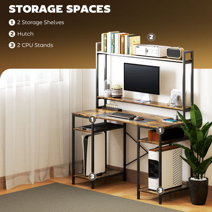 Computer Desk Home Office Desk with Monitor Stand, Rustic Brown