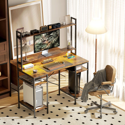 Computer Desk Home Office Desk with Monitor Stand, Rustic Brown