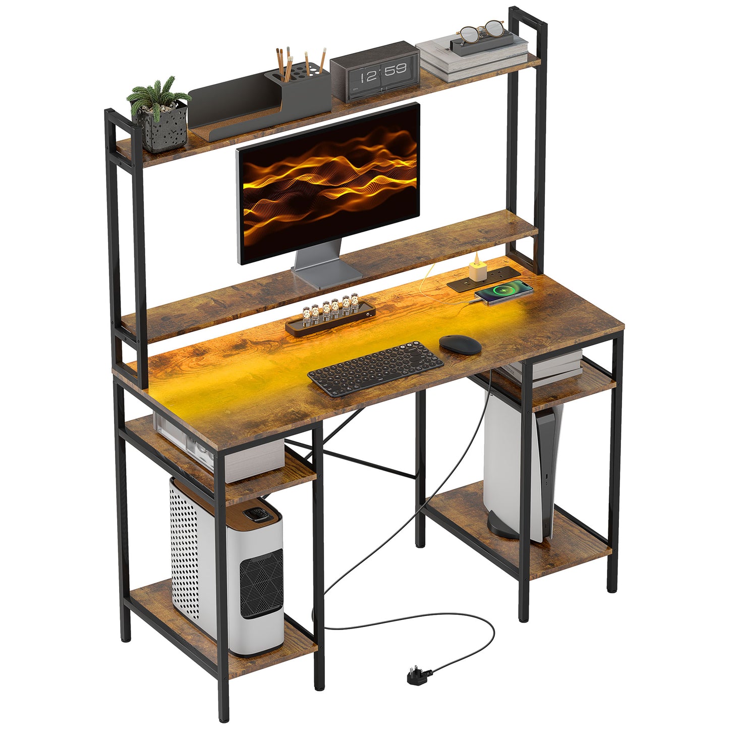 Computer Desk Home Office Desk with Monitor Stand, Rustic Brown