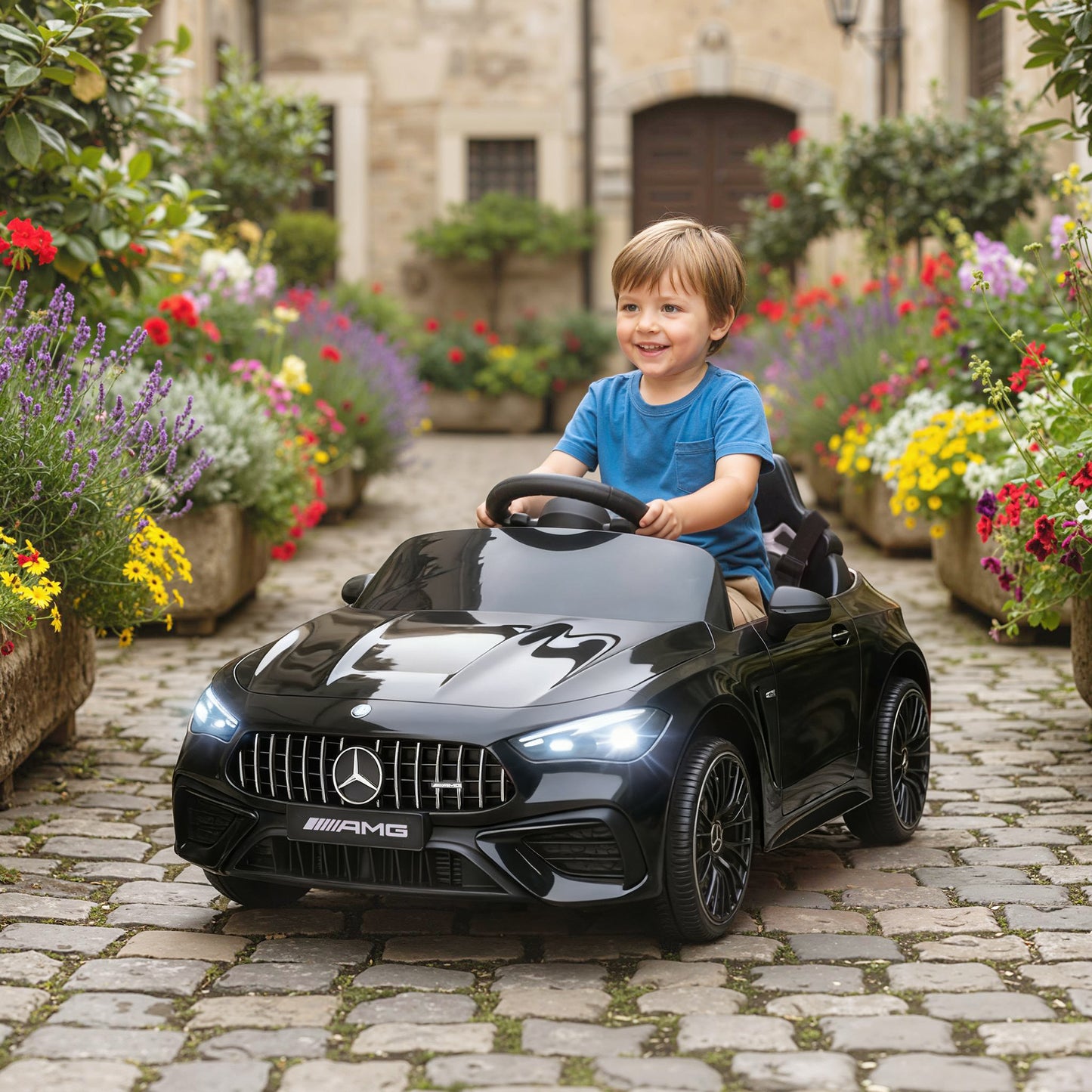 Kids Electric Car Licensed Mercedes AMG, 12V Ride On Car, Black