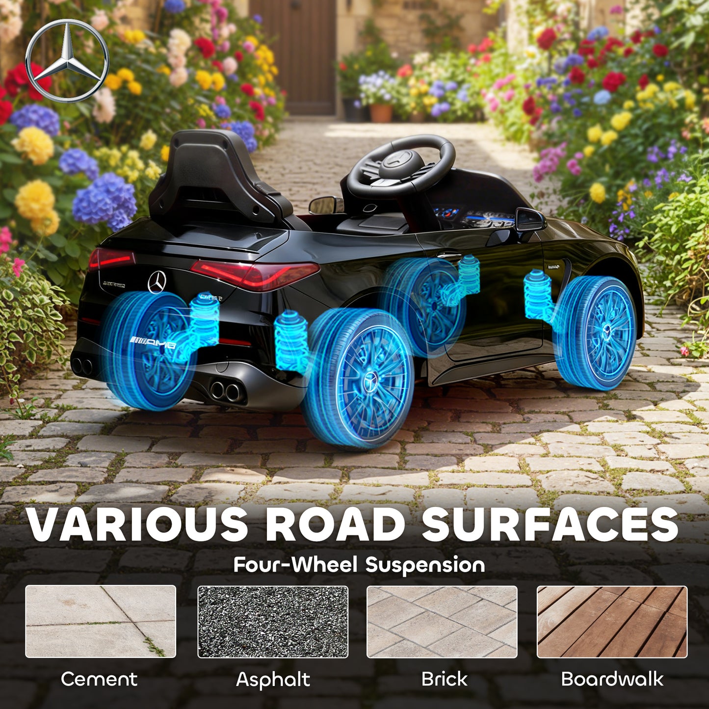 Kids Electric Car Licensed Mercedes AMG, 12V Ride On Car, Black