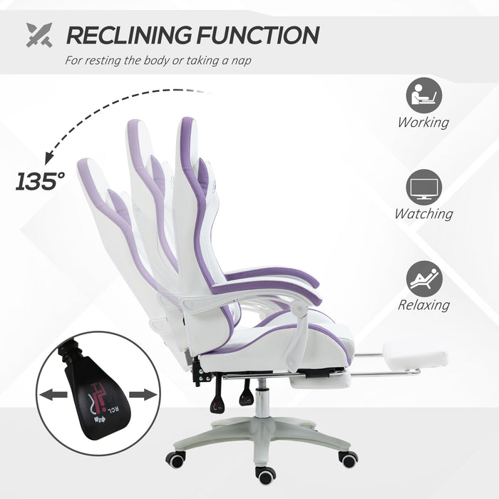 Racing Gaming Chair, Reclining PU Leather Computer Chair with 360 Degree Swivel Seat, Footrest, Removable Headrest and Lumber Support, Purple