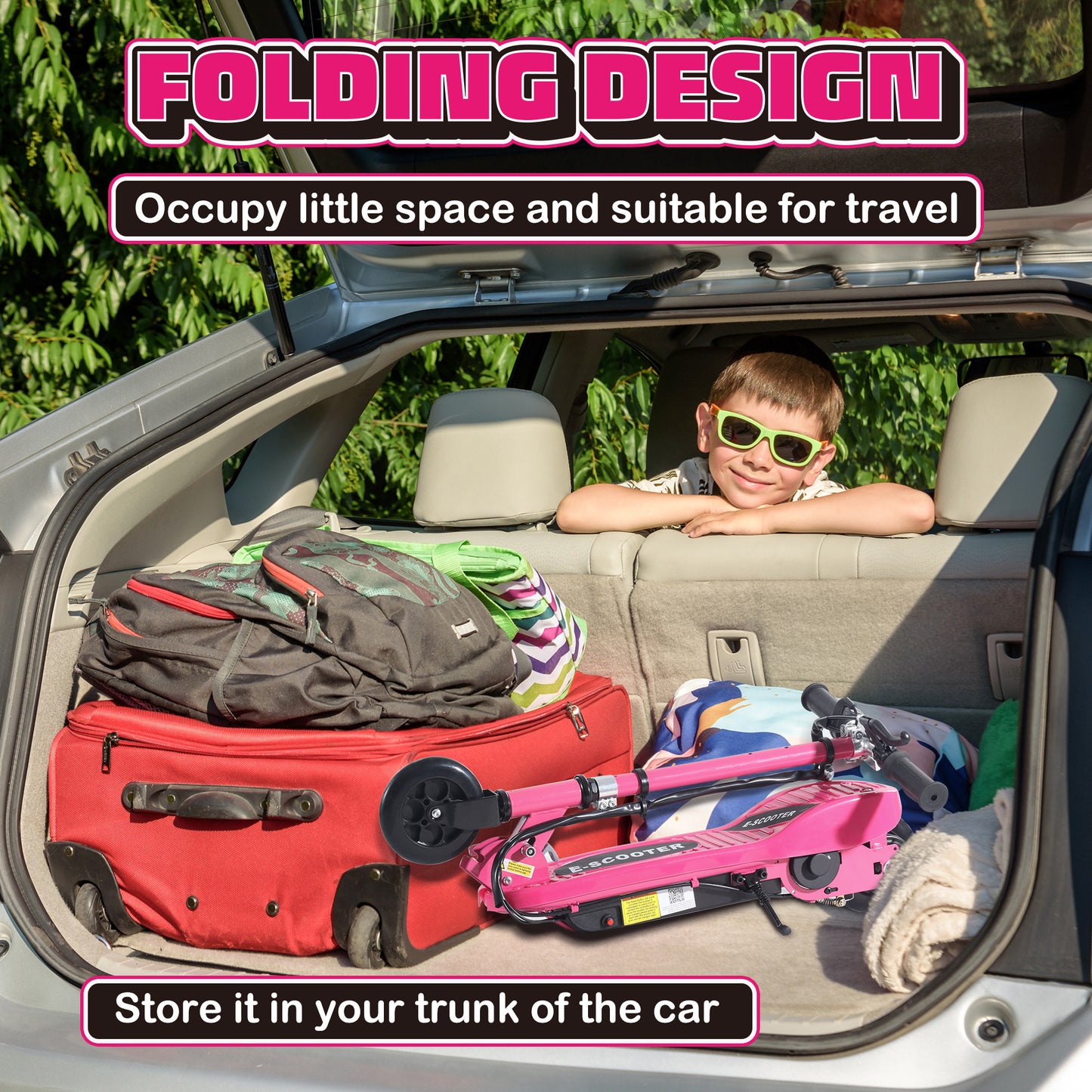 Folding Kids Electric Scooter for 7-14, Pink