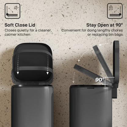 30L Kitchen Bin, Pedal Bin with Lid, Removable Inner Bucket, Black