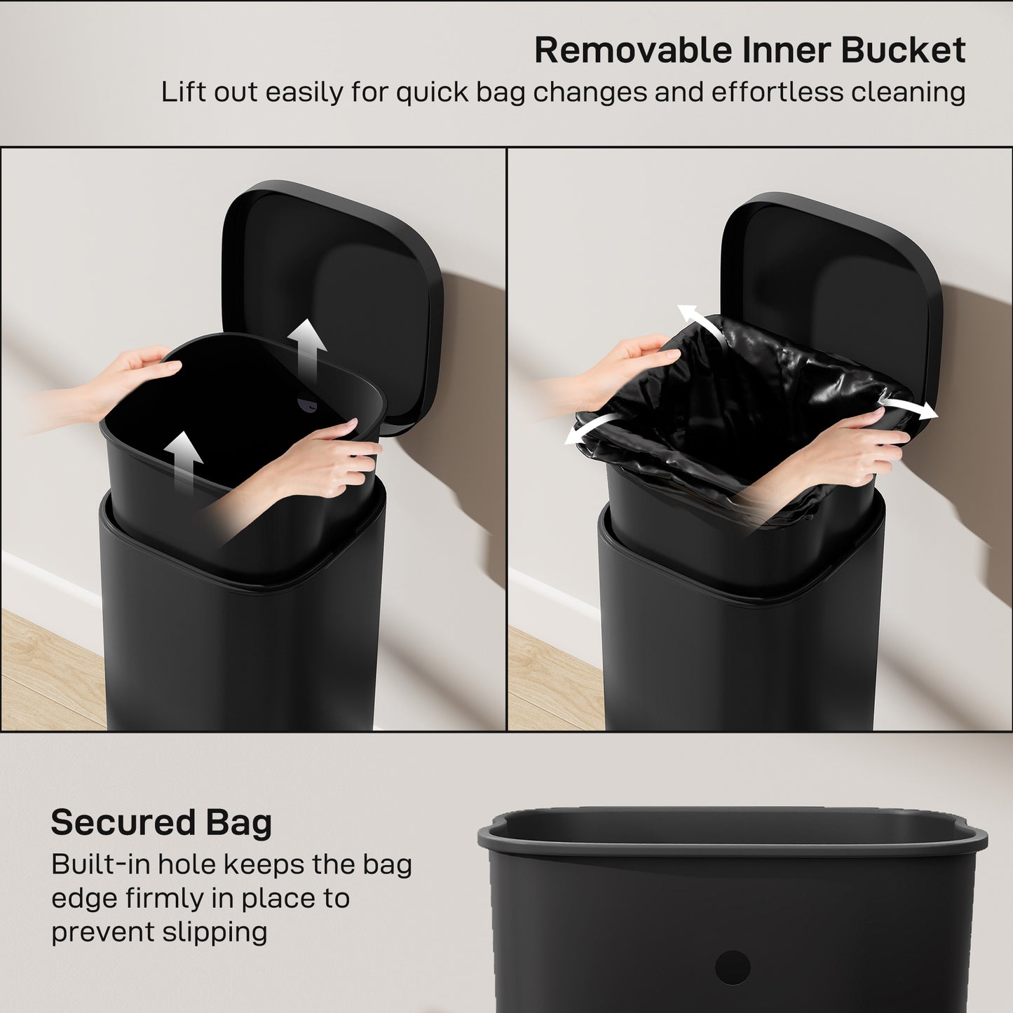 30L Kitchen Bin, Pedal Bin with Lid, Removable Inner Bucket, Black