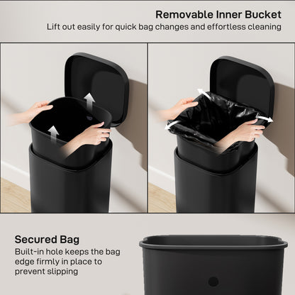 30L Kitchen Bin, Pedal Bin with Lid, Removable Inner Bucket, Black