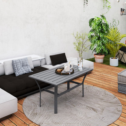Metal Garden Coffee Table with Slatted Tabletop, Dark Grey