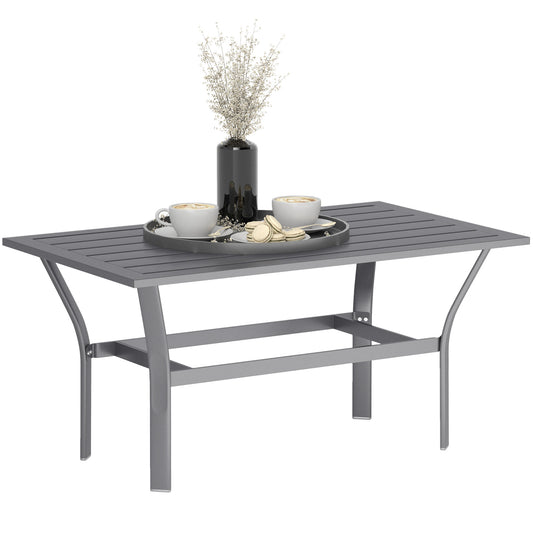 Metal Garden Coffee Table with Slatted Tabletop, Dark Grey