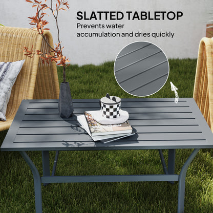 Metal Garden Coffee Table with Slatted Tabletop, Dark Grey