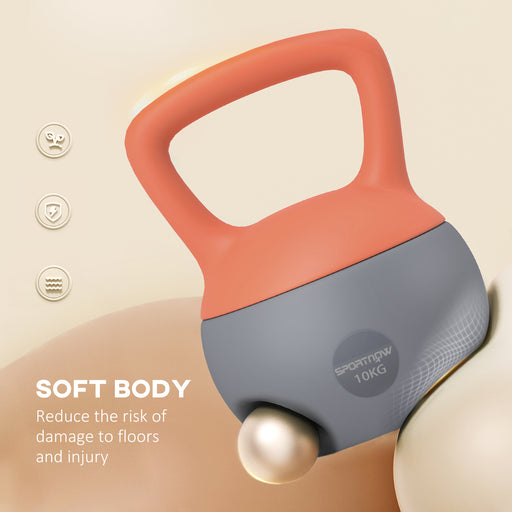 10KG Kettlebell w/ Soft Body and Non-Slip Handle, Orange and Grey