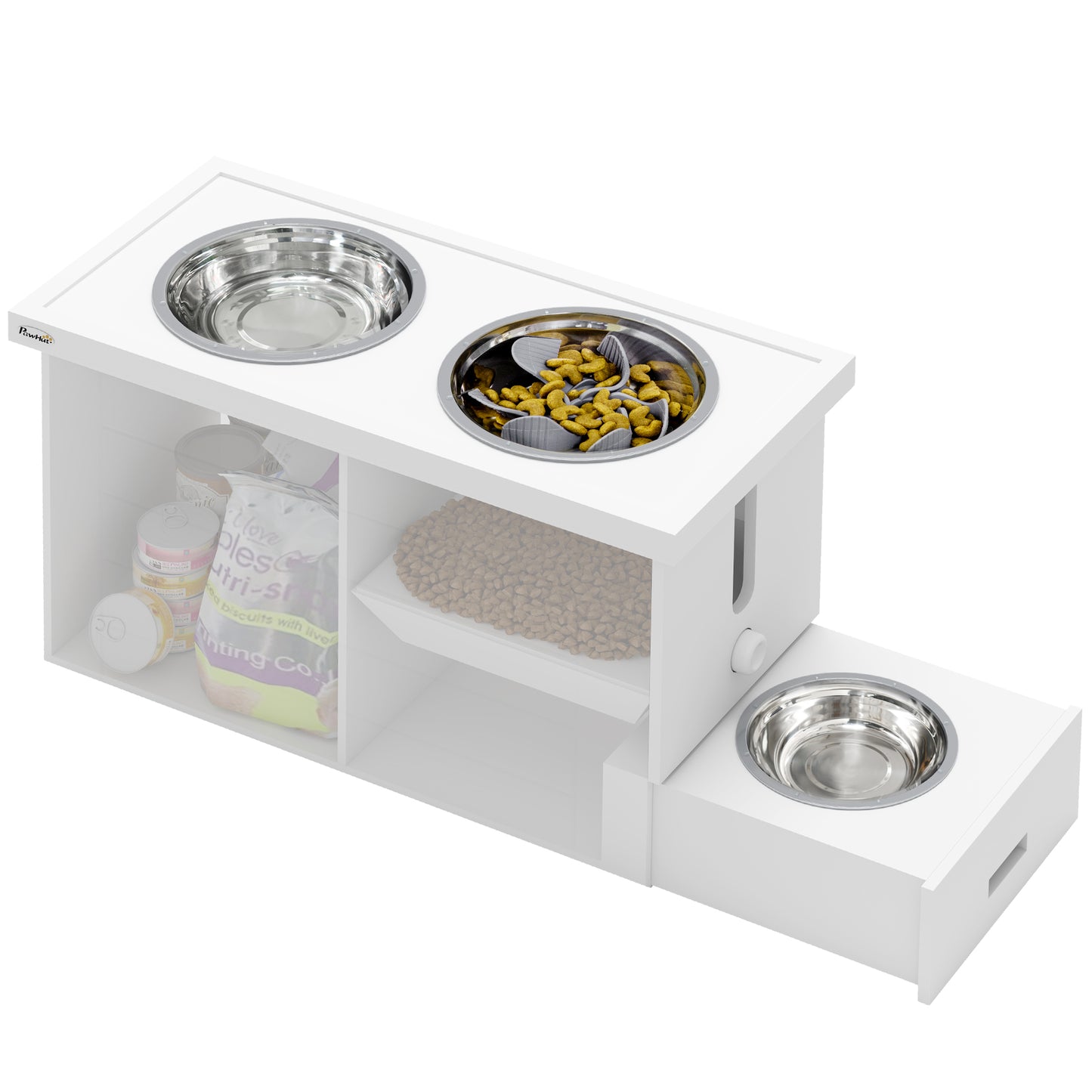 Raised Dog Bowls with Slow Feeder Mat & Semi-Auto Dispenser Function