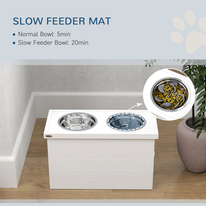 Raised Dog Bowls with Slow Feeder Mat & Semi-Auto Dispenser Function