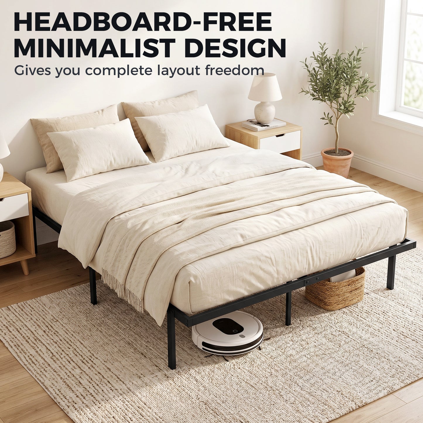 5ft King Bed Frame with Underbed Storage, 35.5 cm Height, Metal Platform Bed Frame with Steel Slat Support, Noise-Free, No Box Spring Needed, Easy Assembly, Black