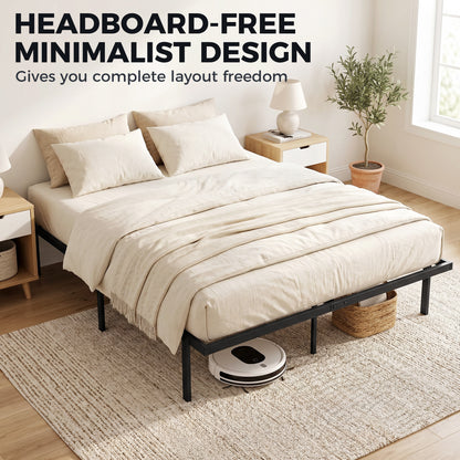 5ft King Bed Frame with Underbed Storage, 35.5 cm Height, Metal Platform Bed Frame with Steel Slat Support, Noise-Free, No Box Spring Needed, Easy Assembly, Black