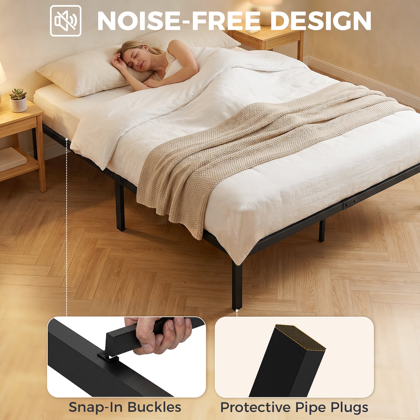 5ft King Bed Frame with Underbed Storage, 35.5 cm Height, Metal Platform Bed Frame with Steel Slat Support, Noise-Free, No Box Spring Needed, Easy Assembly, Black