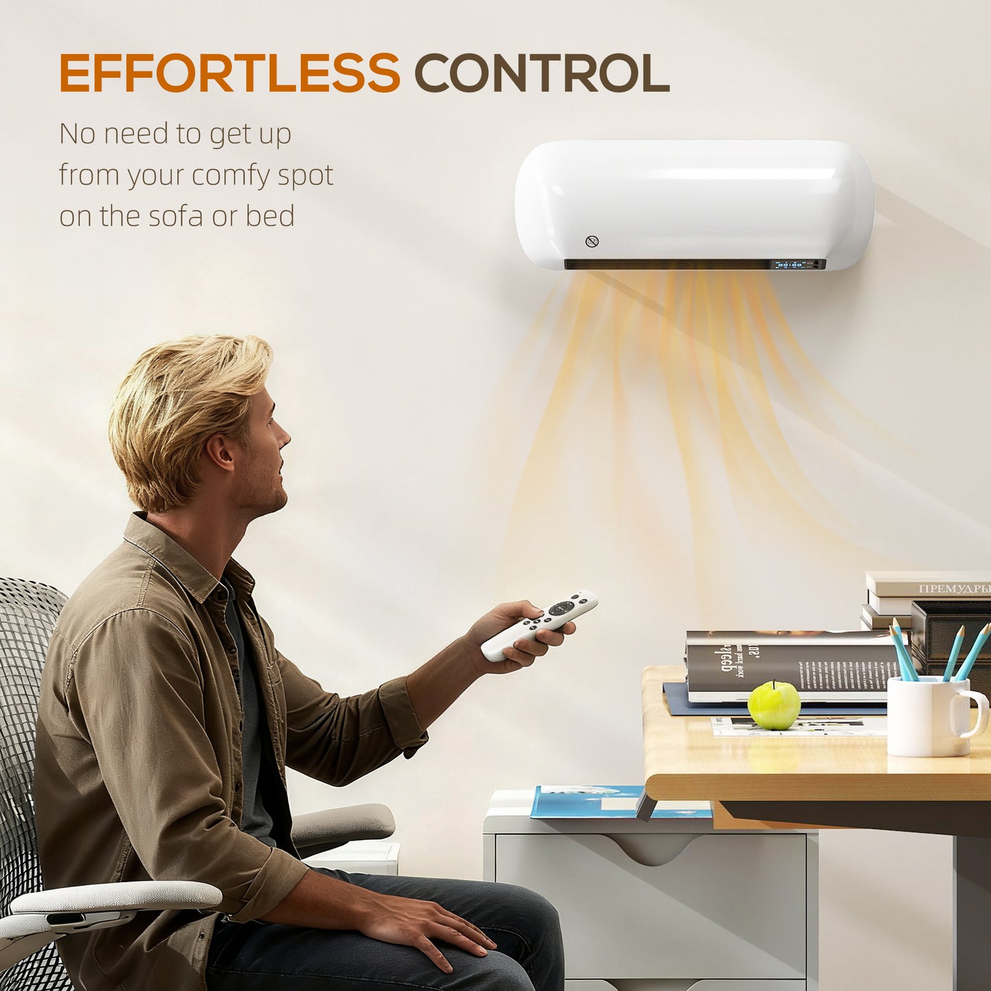 Ceramic Electric Heater 2000W with Fan, Wall Mounted, White