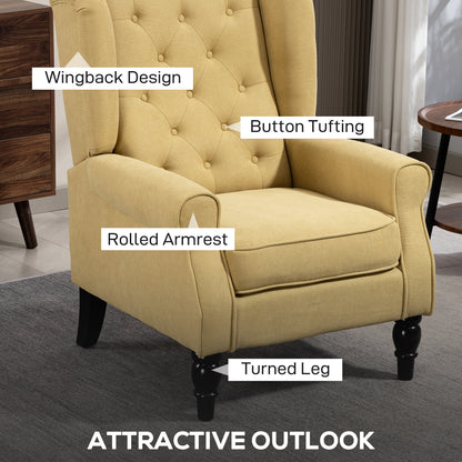 Accent Armchair Home Furniture Retro Tufted Club Wood Fabric, Yellow