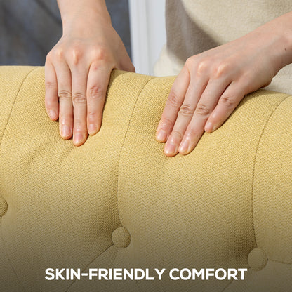 Accent Armchair Home Furniture Retro Tufted Club Wood Fabric, Yellow