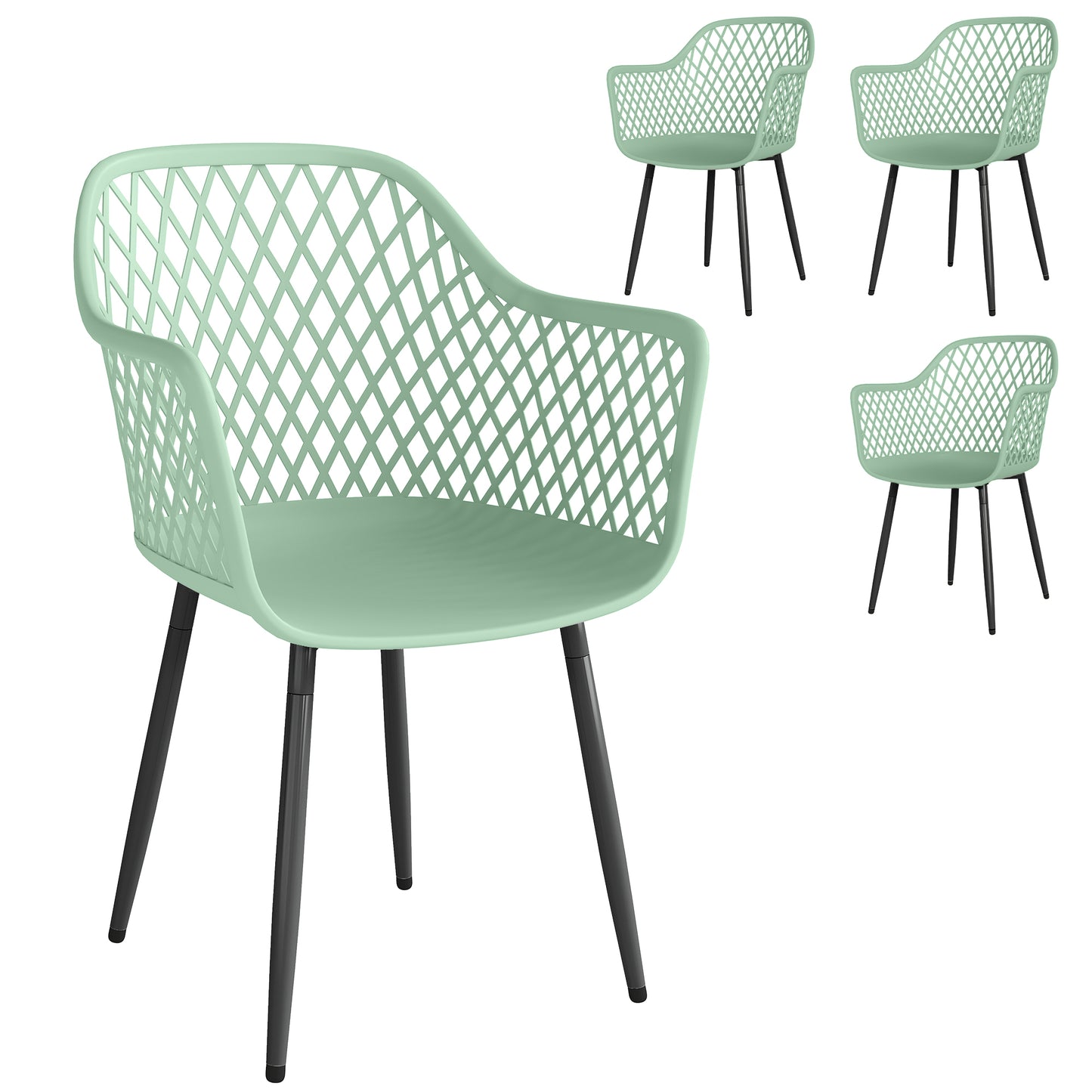 Garden Chairs Set of 4, Garden Dining Chairs with Armrests, Green