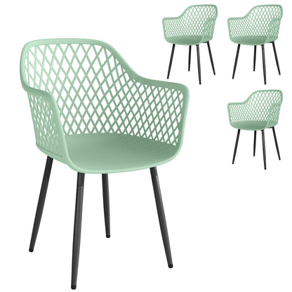 Garden Chairs Set of 4, Garden Dining Chairs with Armrests, Green