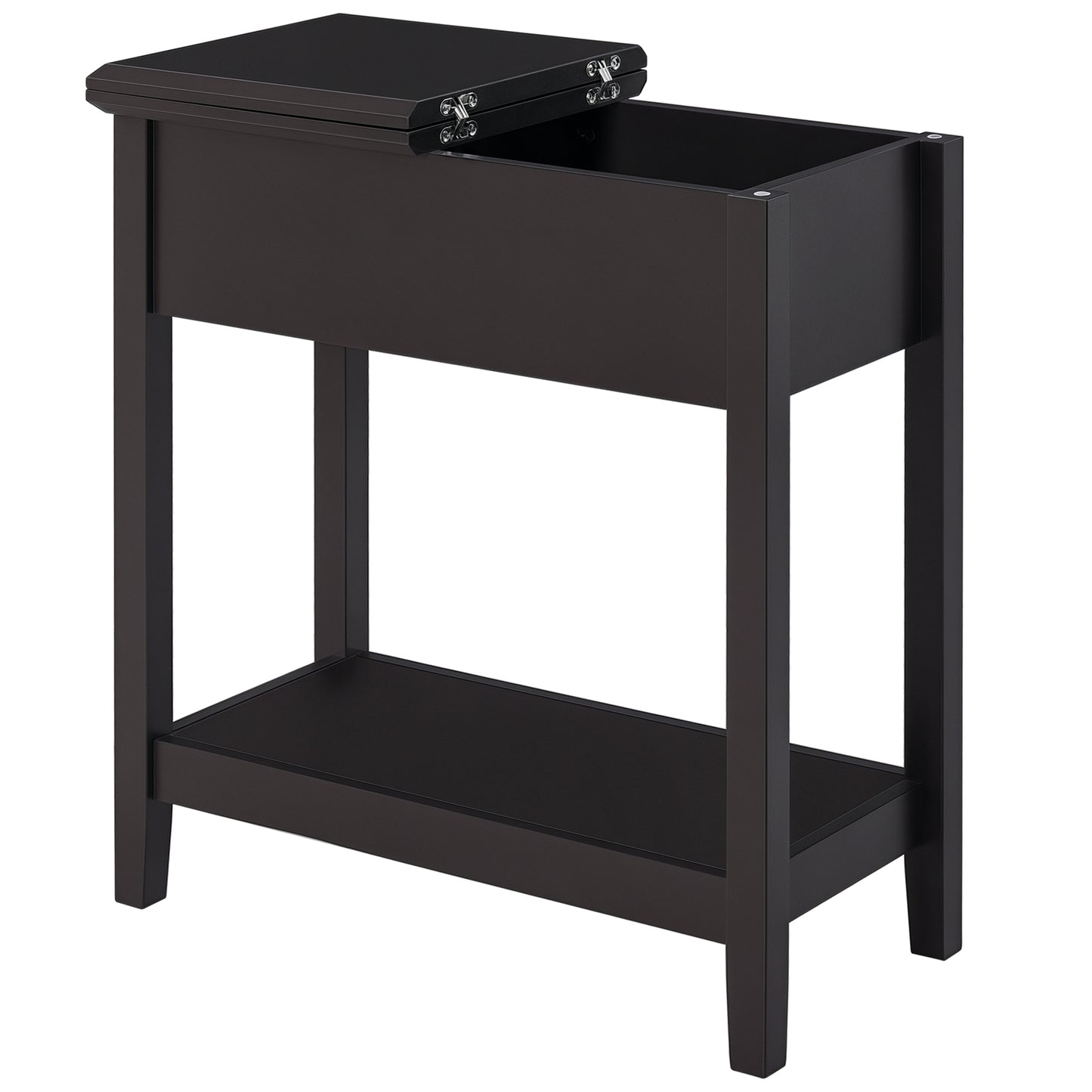 End Table, Narrow Side Table with Flip Top, Bottom Shelf