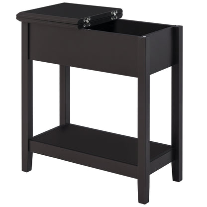 End Table, Narrow Side Table with Flip Top, Bottom Shelf