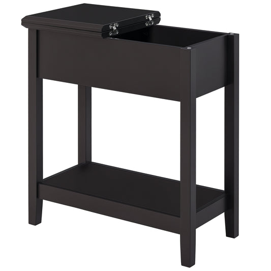 End Table, Narrow Side Table with Flip Top, Bottom Shelf