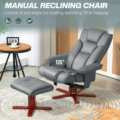 Reclining Armchair with Footstool and Adjustable Backrest, Grey