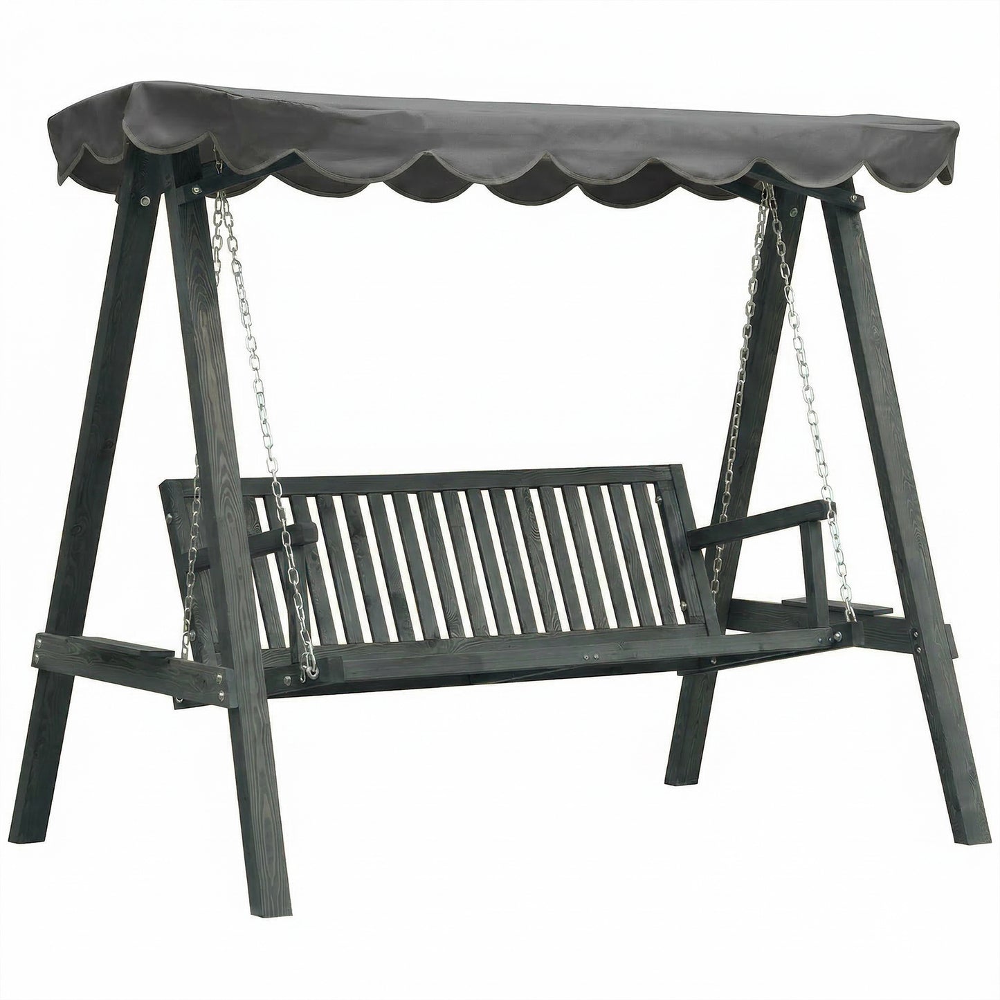 3 Seater Garden Swing Seat with Canopy, Outdoor Hammock Bench, Grey