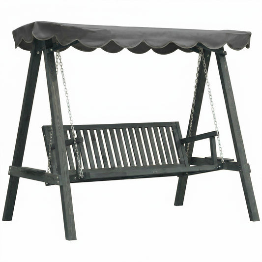 3 Seater Garden Swing Seat with Canopy, Outdoor Hammock Bench, Grey