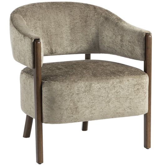 Accent Chair, Upholstered Armchair with Solid Wood Legs, Light Brown