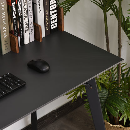 Built-In Storage Desk Workstation Steel w/ Adjustable Feet Drawer Black