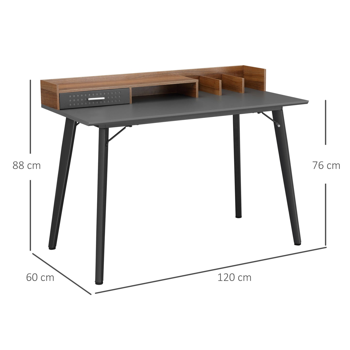 Built-In Storage Desk Workstation Steel w/ Adjustable Feet Drawer Black