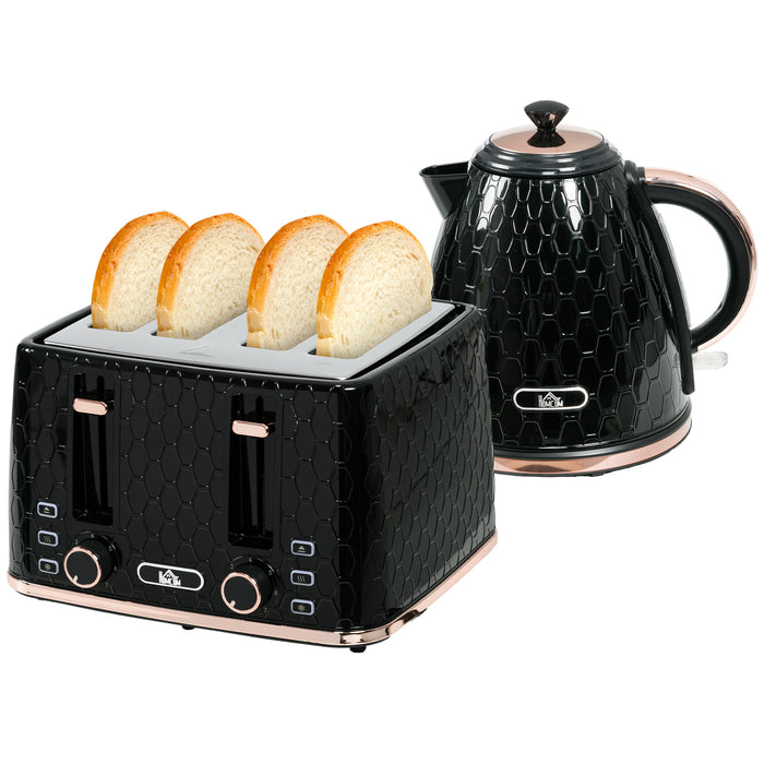 1.7L 3000W Fast Boil Kettle & 4 Slice Toaster Set, Kettle and Toaster Set with 7 Browning Controls, Crumb Tray, Black