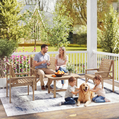 4 Seater Garden Furniture Sofa Set with Curved Seat, Natural Wood