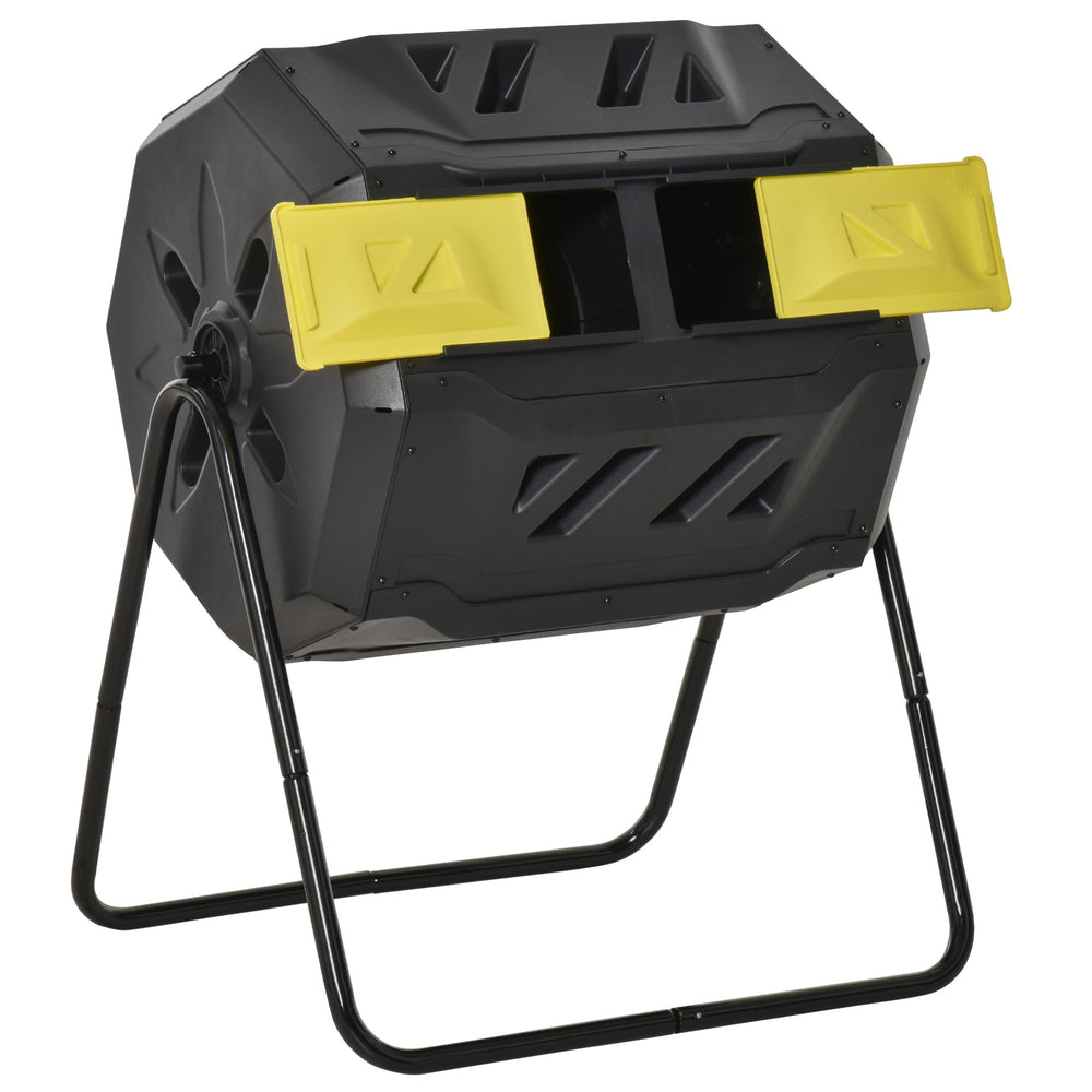 160L Outdoor Tumbling Compost Bin with Dual Chamber, Yellow