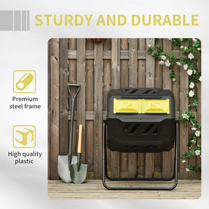 160L Outdoor Tumbling Compost Bin with Dual Chamber, Yellow