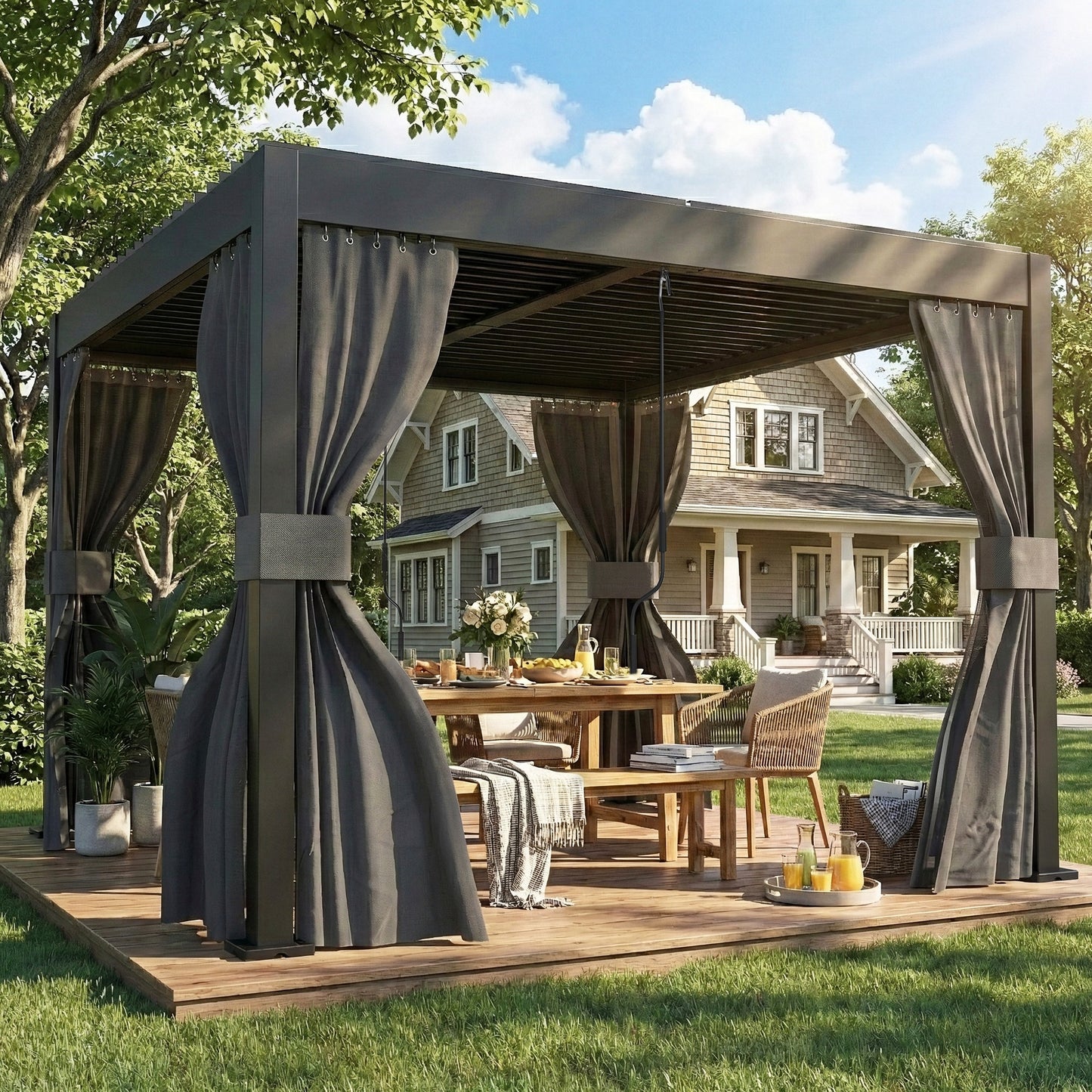 3 x 3 m Louvered Pergola with Metal Louvred Roof, Aluminium Frame