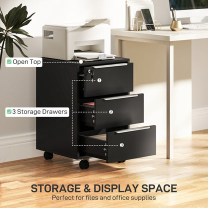 Modern 3-Drawer Locking File Cabinet Mobile Filing Cabinet Black
