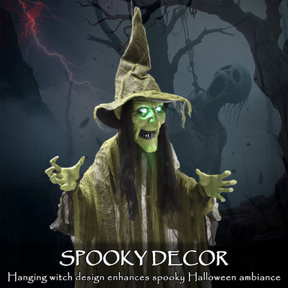 Voice Activated Halloween Animatronics Hanging Witch, Green