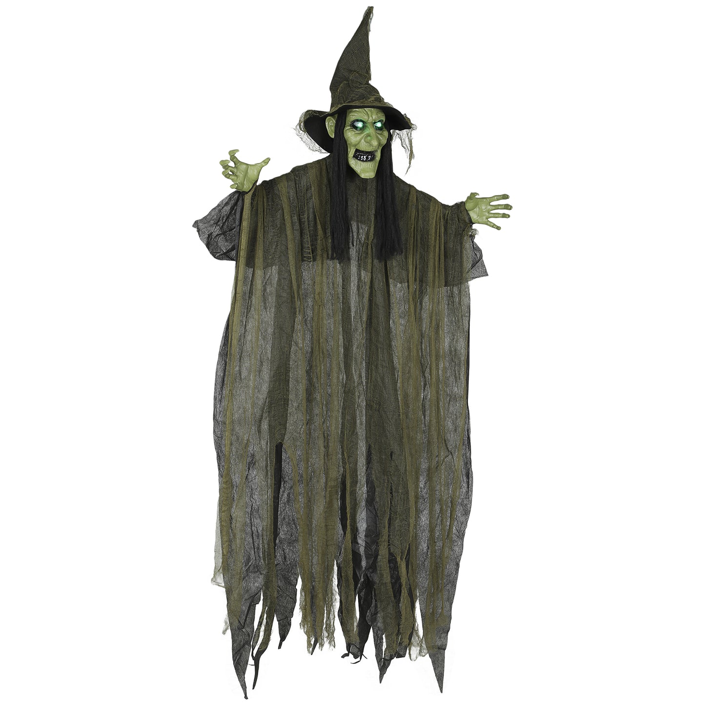 Voice Activated Halloween Animatronics Hanging Witch, Green