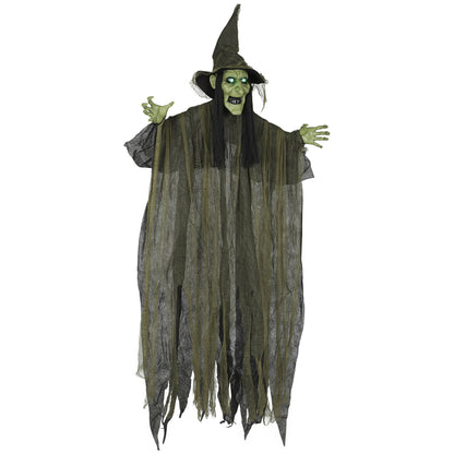 Voice Activated Halloween Animatronics Hanging Witch, Green