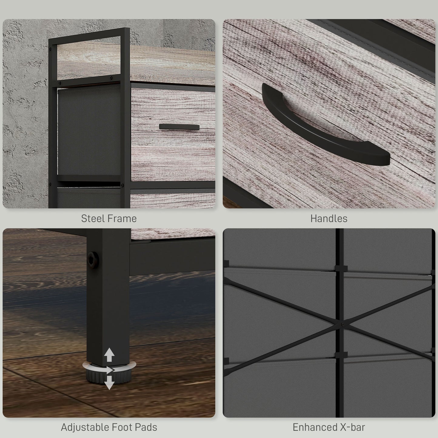 Bedroom Chest of Drawers 6 Drawer Dresser w/ Shelf, Grey Wood Effect