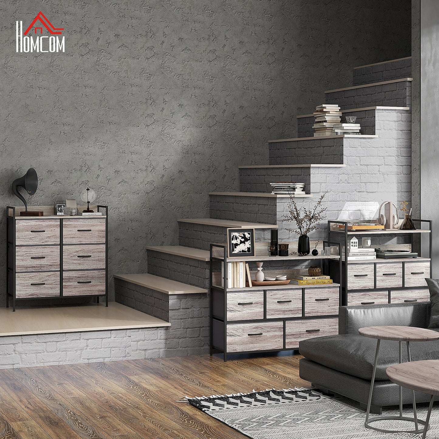 Bedroom Chest of Drawers 6 Drawer Dresser w/ Shelf, Grey Wood Effect