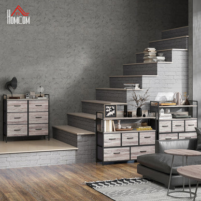 Bedroom Chest of Drawers 6 Drawer Dresser w/ Shelf, Grey Wood Effect