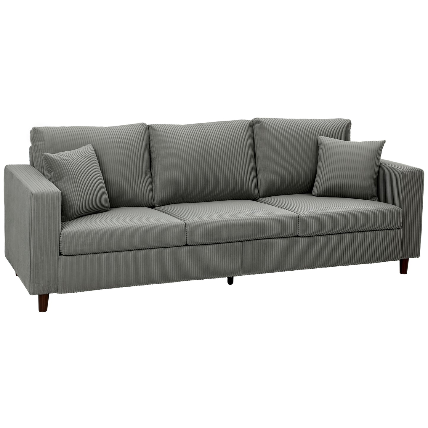 3 Seater Sofa with Wide Seat, Corduroy Upholstered, Light Grey