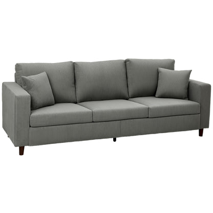 3 Seater Sofa with Wide Seat, Corduroy Upholstered, Light Grey