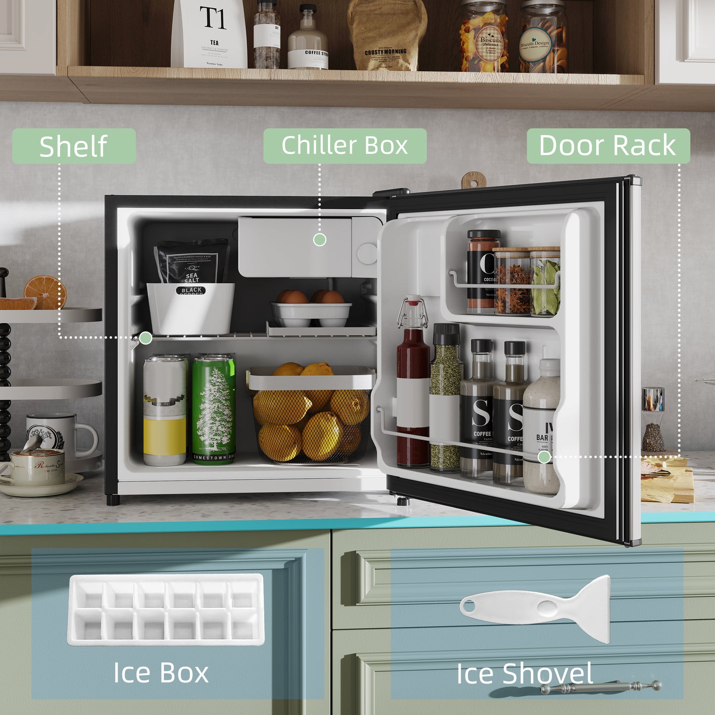 46L Counter Top Fridge with Chiller Box Mini Fridge for Bedrooms Silver