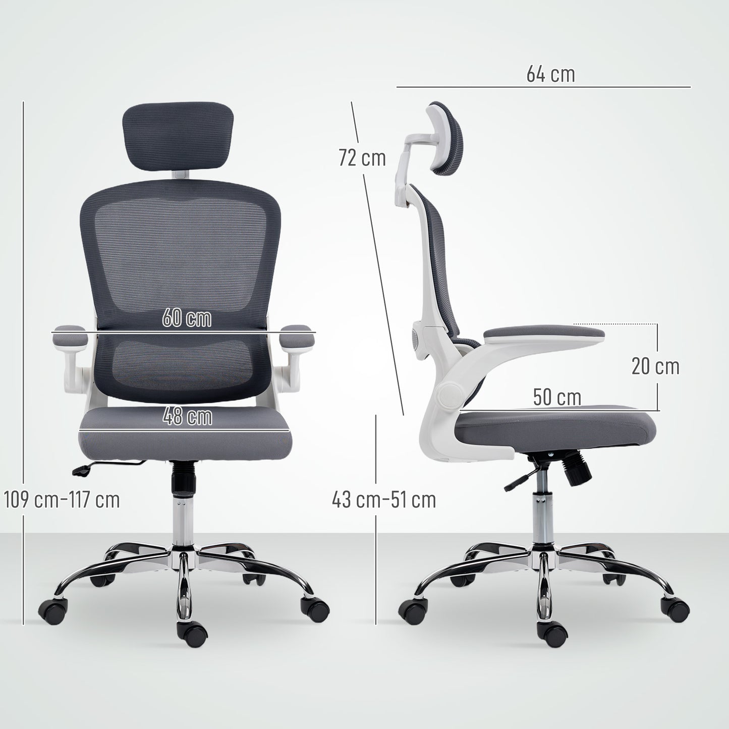 High Back Mesh Computer Desk Chair with Lumbar Support, Charcoal Grey