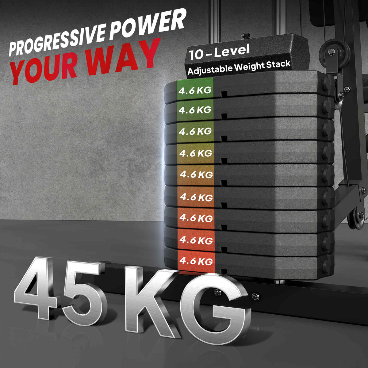 Multi Gym with 45kg Weight Stack, Chest Press and Leg Developer - Black